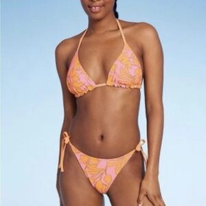 Wild Fable Reversible Floral Pink and Orange Bikini Set XL Extra Large Top / XS